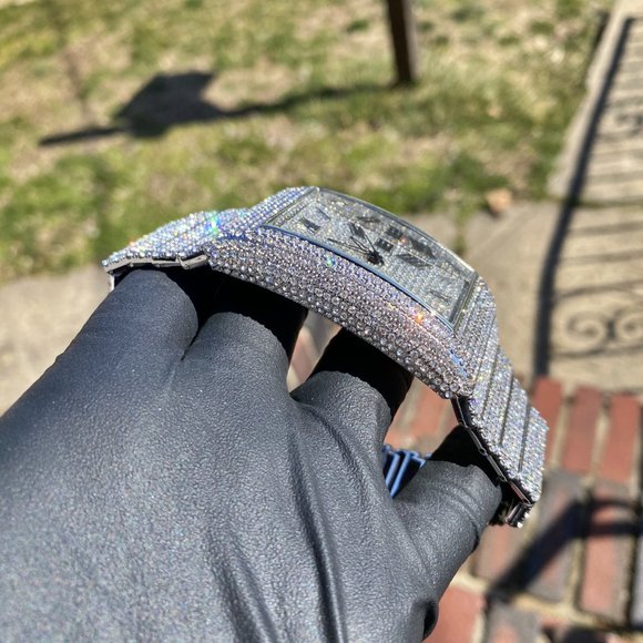 Full Iced Gold PT/ White Gold PT Hip Hop Rectangle Luxury Stylish Quartz Watch - Picture 4 of 16